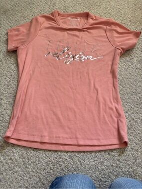 True Religion Coral Short-Sleeve Logo Tee with Metallic Script